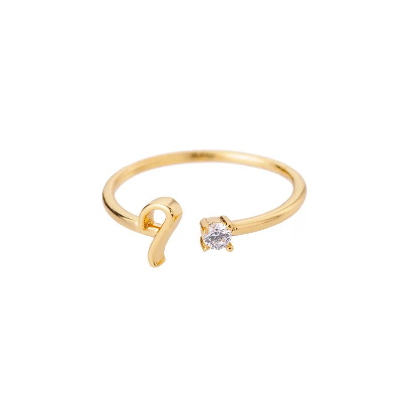 A-Z Initial Open Adjustable Wedding Trendy Crystal Zircon Gold Couple Women Rings Jewelry Gift