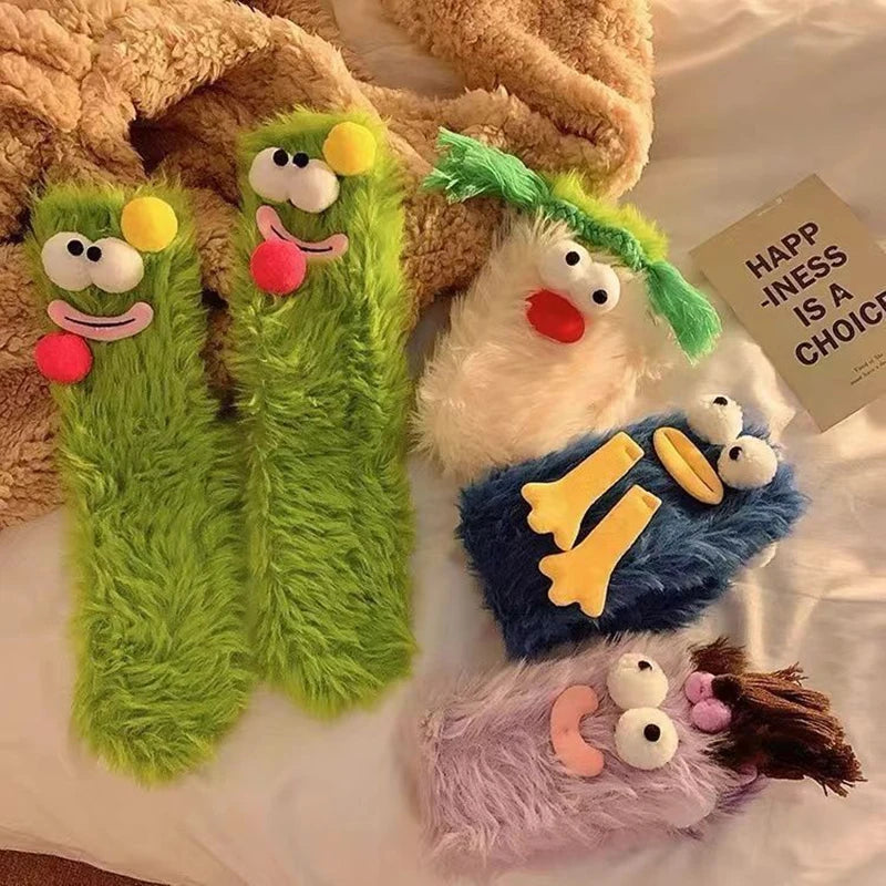 Funny Monster Coral Fleece Floor Fuzzy Couple Sleep Socks Fall Autumn Winter Christmas Stocking Gift