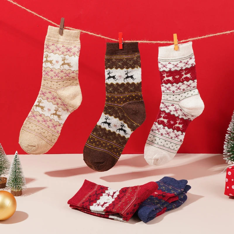 Christmas Elk Middle Tube Thickened Cotton Japanese Cute Girls Warm Socks Autumn Winter Fall Gift