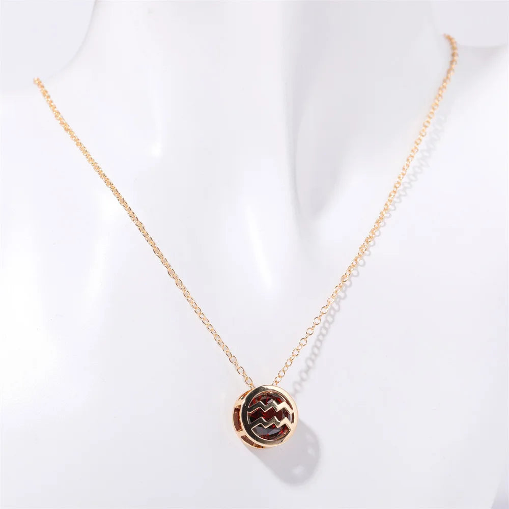 Hollow Carved 12 Constellations Symbol Pendant Trend Crystal Month Birthstone Women Necklaces Choker