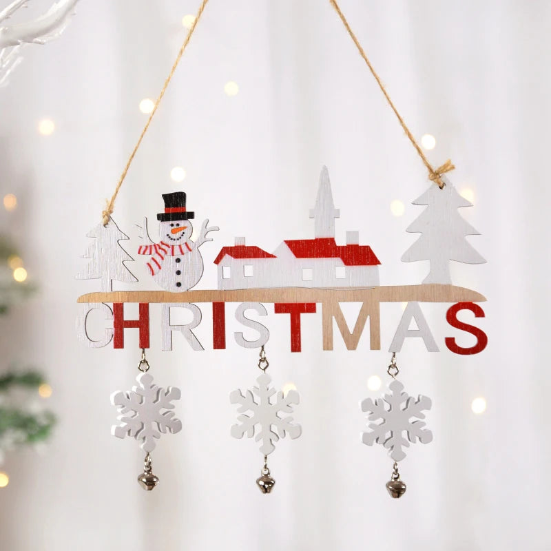 Santa Claus Wooden Hanging Ornament Christmas Home Decoration Door Xmas Tree Pendants New Year Gifts