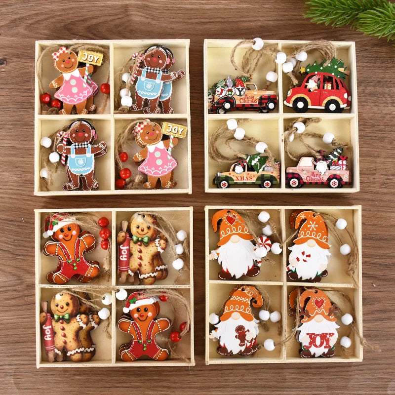 Wooden Pendants Gingerbread Man Gnomes Xmas Tree Hanging Ornament Christmas Home New Year Decoration