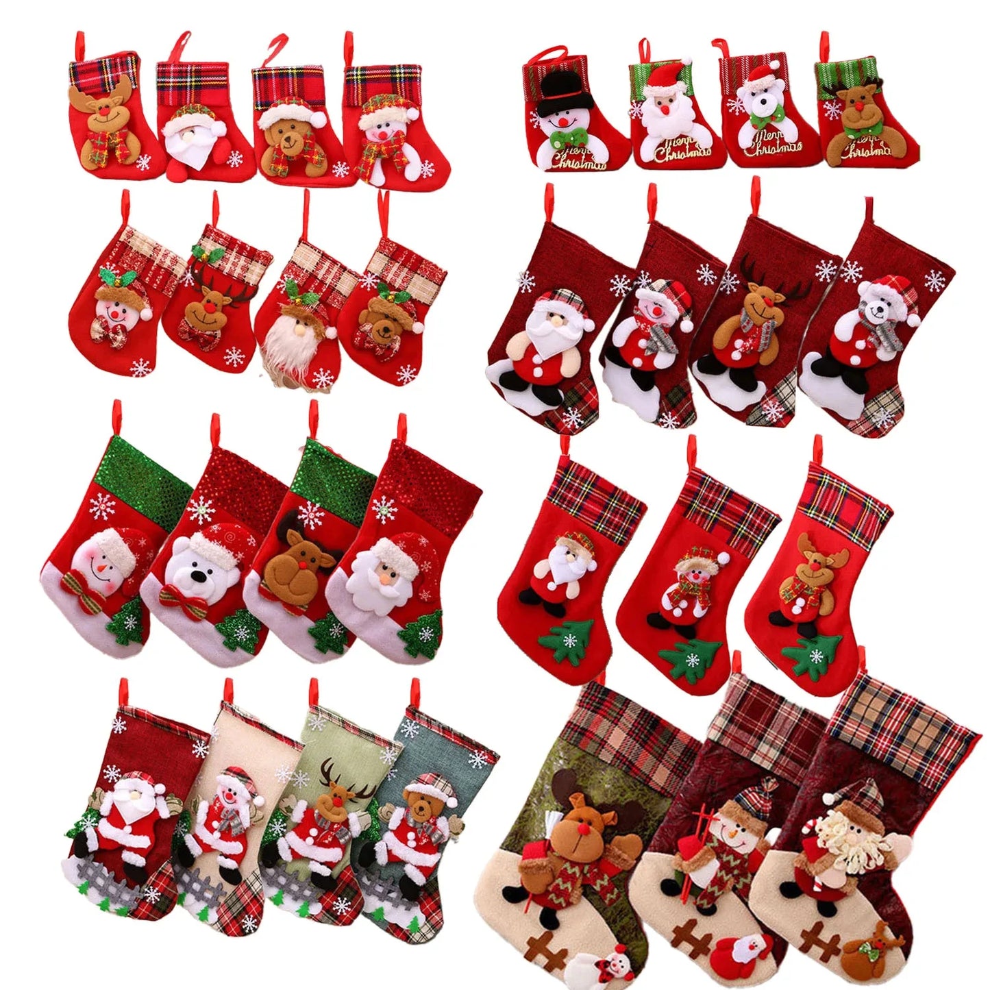 3or4pcs/set Christmas Santa Snowman Hanging Xmas Tree Ornament Socks Home Party Decor Fall Gift Bag