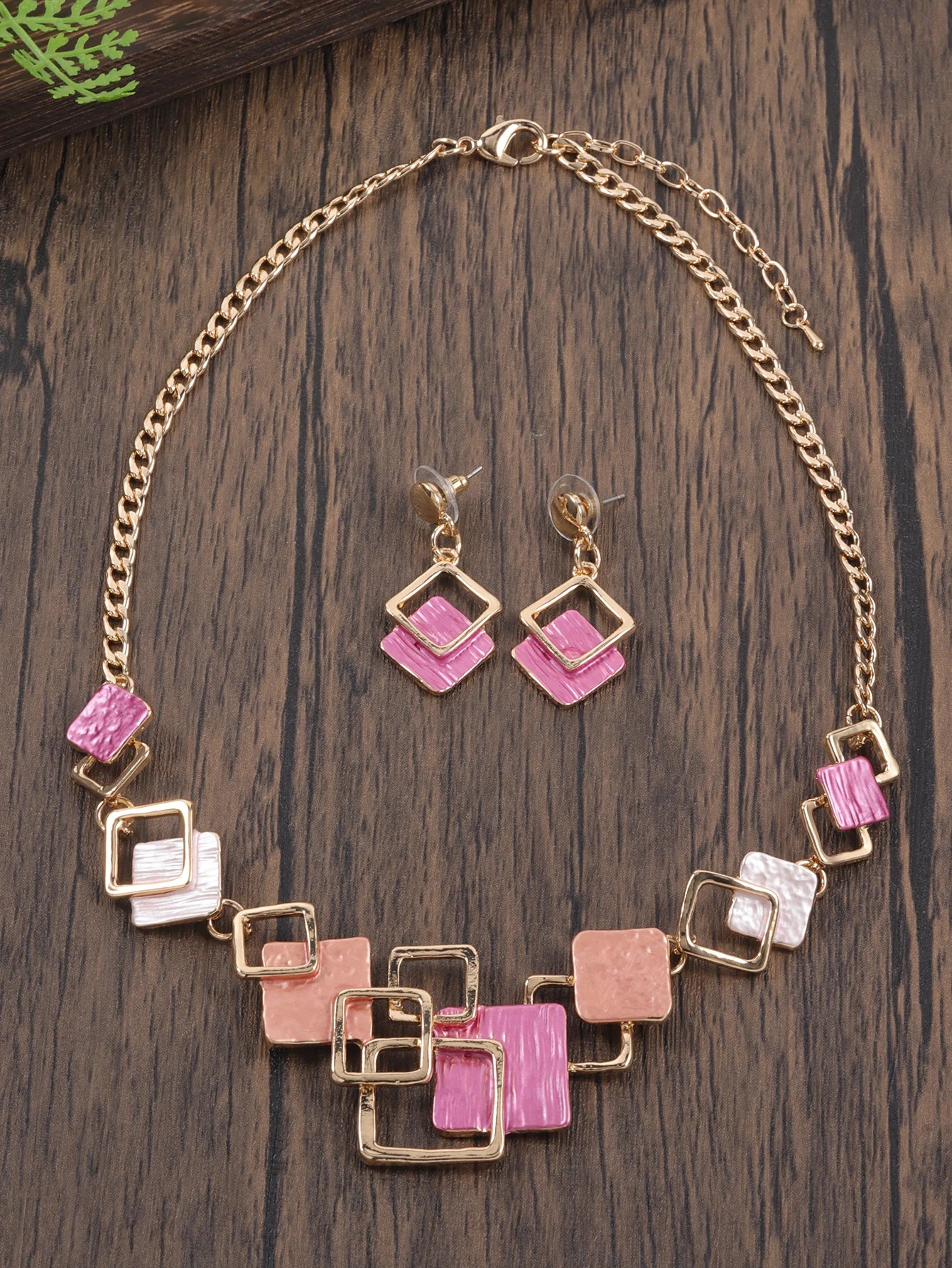Fashion Simple Drip Oil Geometric Trendy Daily Party Necklace Earrings Gold Silver Women Jewelry Set