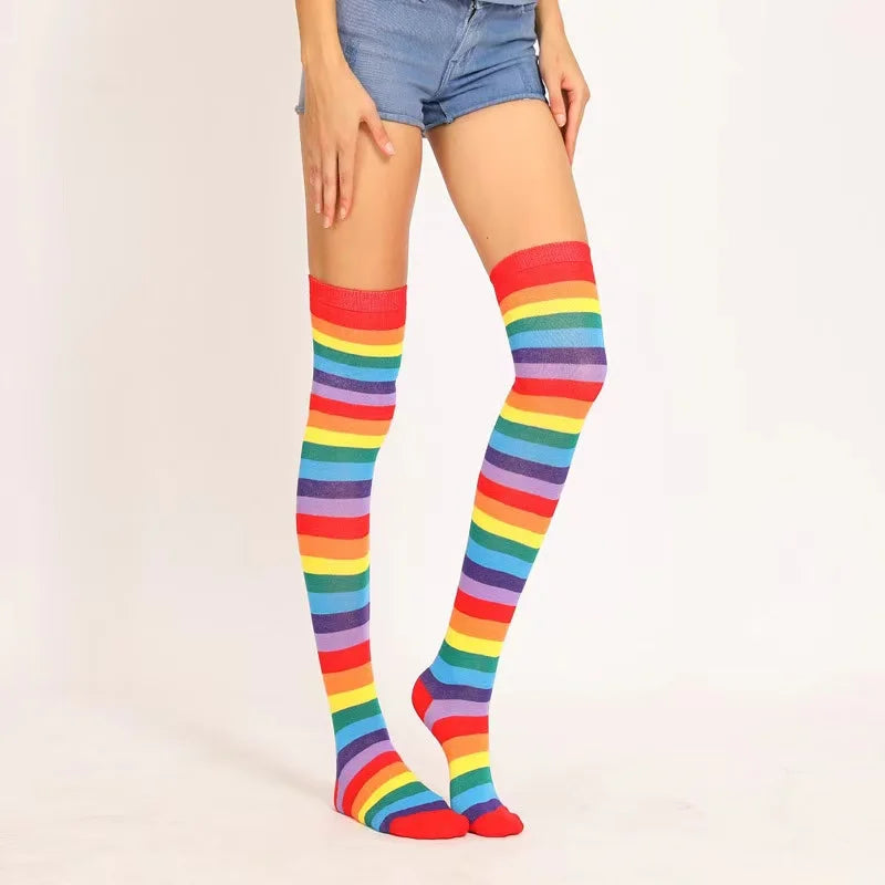 Christmas Halloween Sexy Striped Socks Thigh High Over The Knee Thin Socks Women Stockings