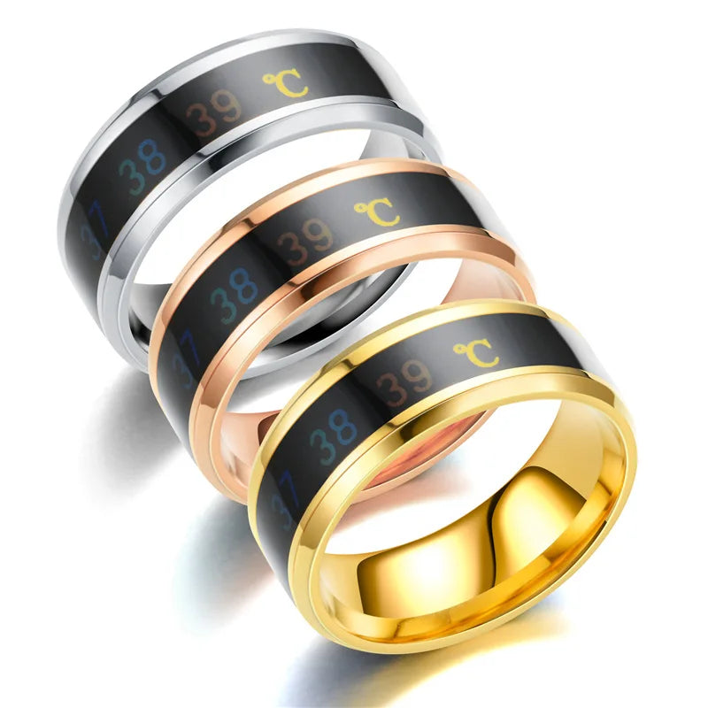 Smart Sensor Body Stainless Steel Couples Women Men Love Band Ring Temperature Measurement Function