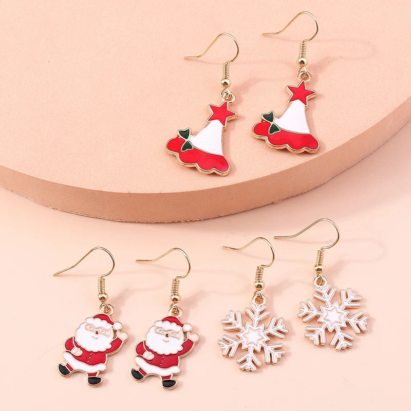 New Fashion Merry Christmas Tree Deer Santa Drop Dangle Beads Gold Women Earrings Jewelry Gifts