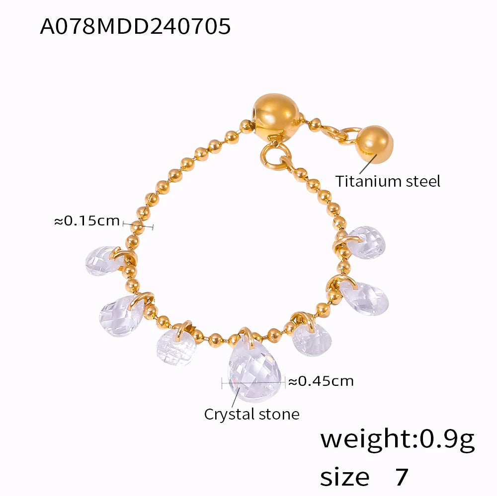 White Crystal Tassel One Size Fits All Adjustable Wedding Daily Rings for Women Stainless Steel Waterproof Ring Charm Jewelry