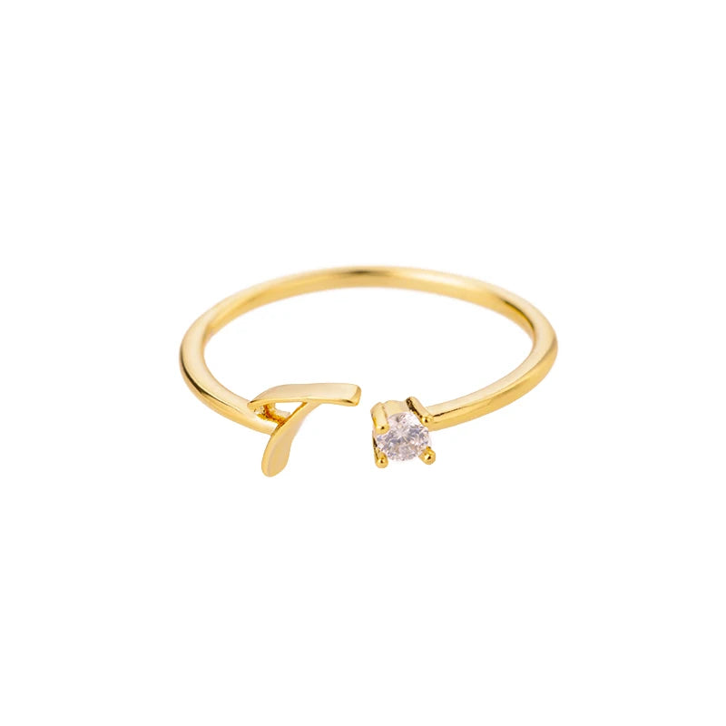 A-Z Initial Open Adjustable Wedding Trendy Crystal Zircon Gold Couple Women Rings Jewelry Gift