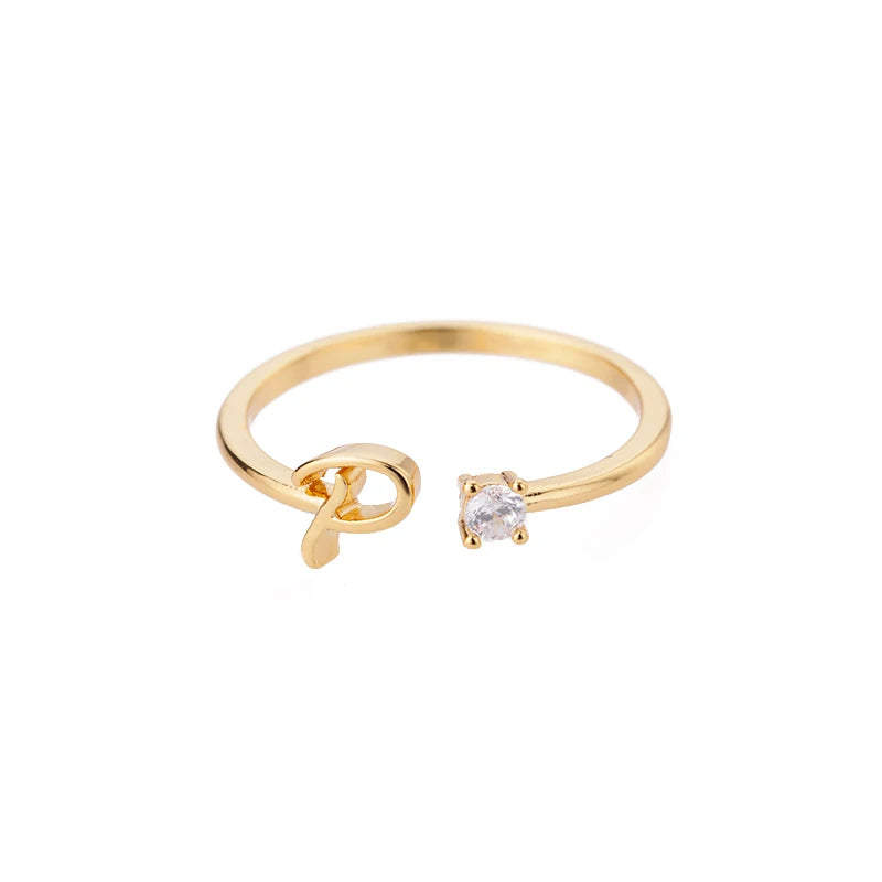 A-Z Initial Open Adjustable Wedding Trendy Crystal Zircon Gold Couple Women Rings Jewelry Gift