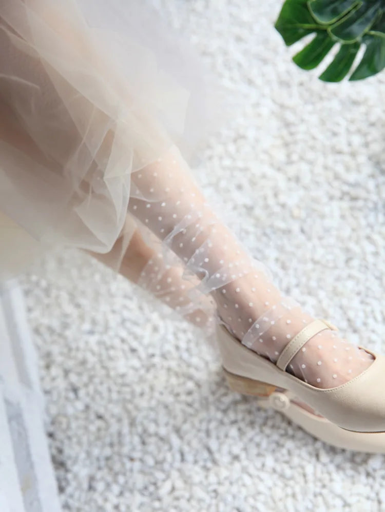 Sexy Dot Lace Transparent Mesh Ankle Ultra-Thin Princess Tulle Black White Grey Girls Women Socks