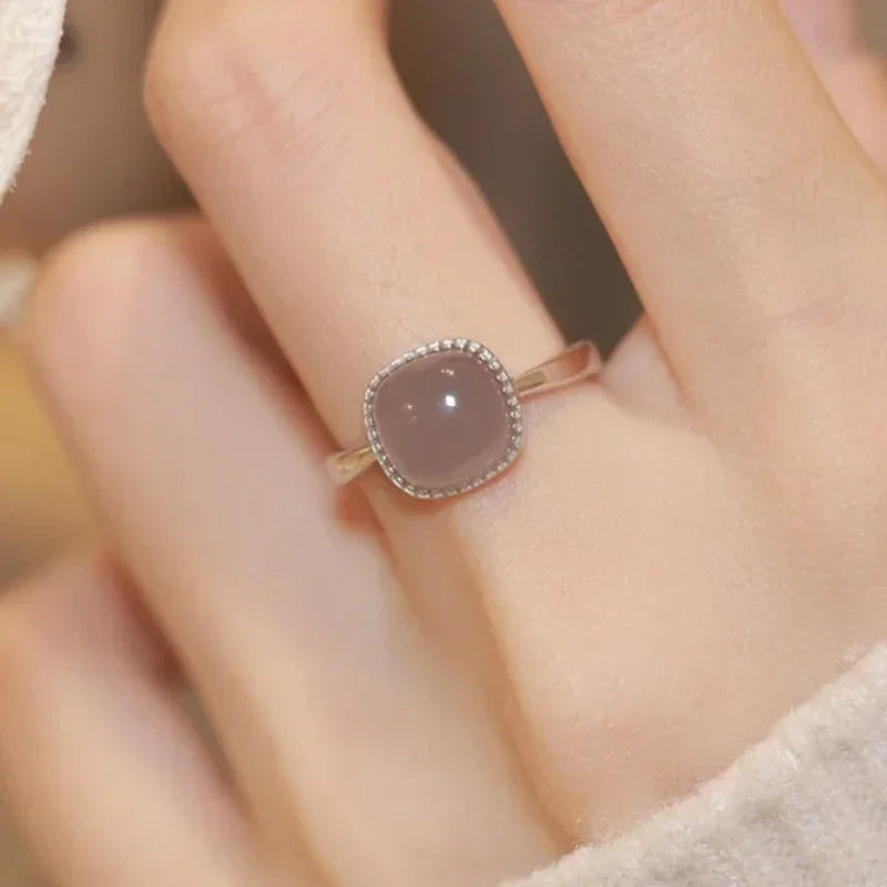 New Imitation Jade Retro Fashion Sweet Finger Simple Adjustable Open Gold Women Rings Jewelry Gift