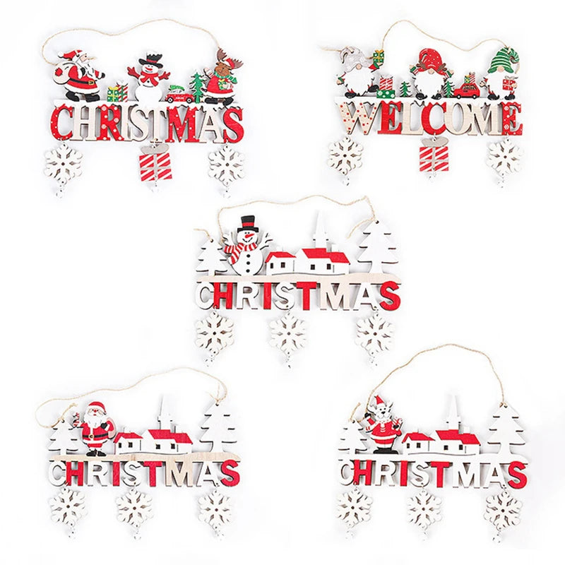 Santa Claus Wooden Hanging Ornament Christmas Home Decoration Door Xmas Tree Pendants New Year Gifts