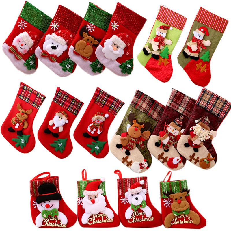 Christmas Tree Ornaments Hanging Elk Bear Snowman Socks Gift Bags Home Party Fireplace Decor