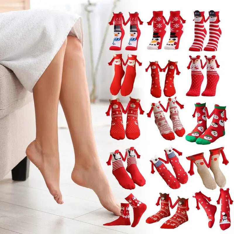 Creative Cartoon Cotton Fashion Funny Magnetic Couples Hand in Hand Socks Christmas Xmas Fall Gifts