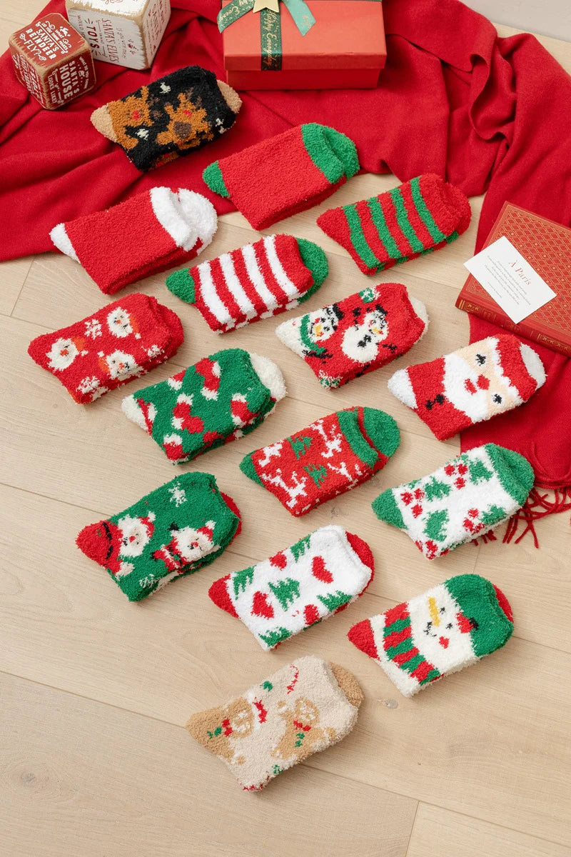 New Christmas coral fleece warm and thick winter socks snowman sleeping floor socks Fall Xmas Gift