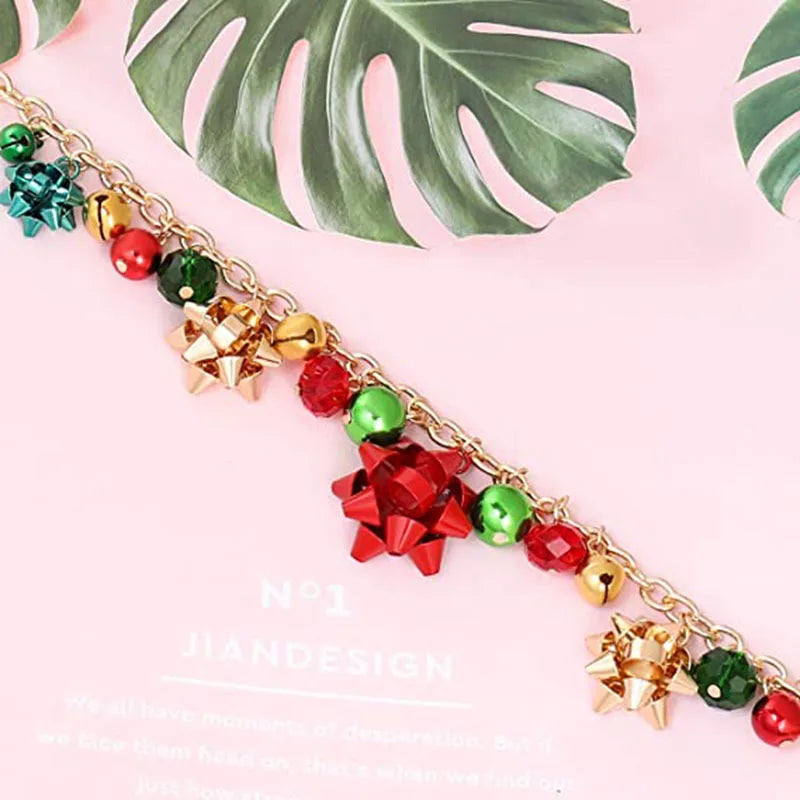 Christmas Jingle Bell Present Bow Pendant Gold Silver Women Girls Necklace Earrings Bracelet Gifts