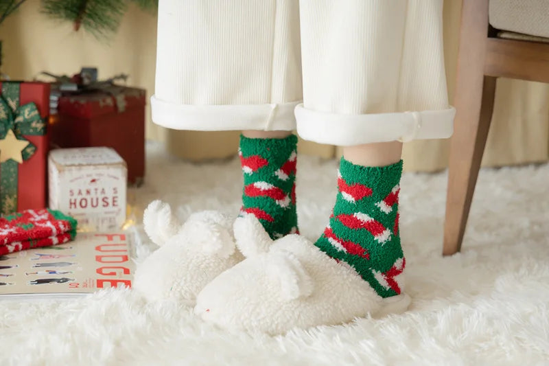 New Christmas coral fleece warm and thick winter socks snowman sleeping floor socks Fall Xmas Gift