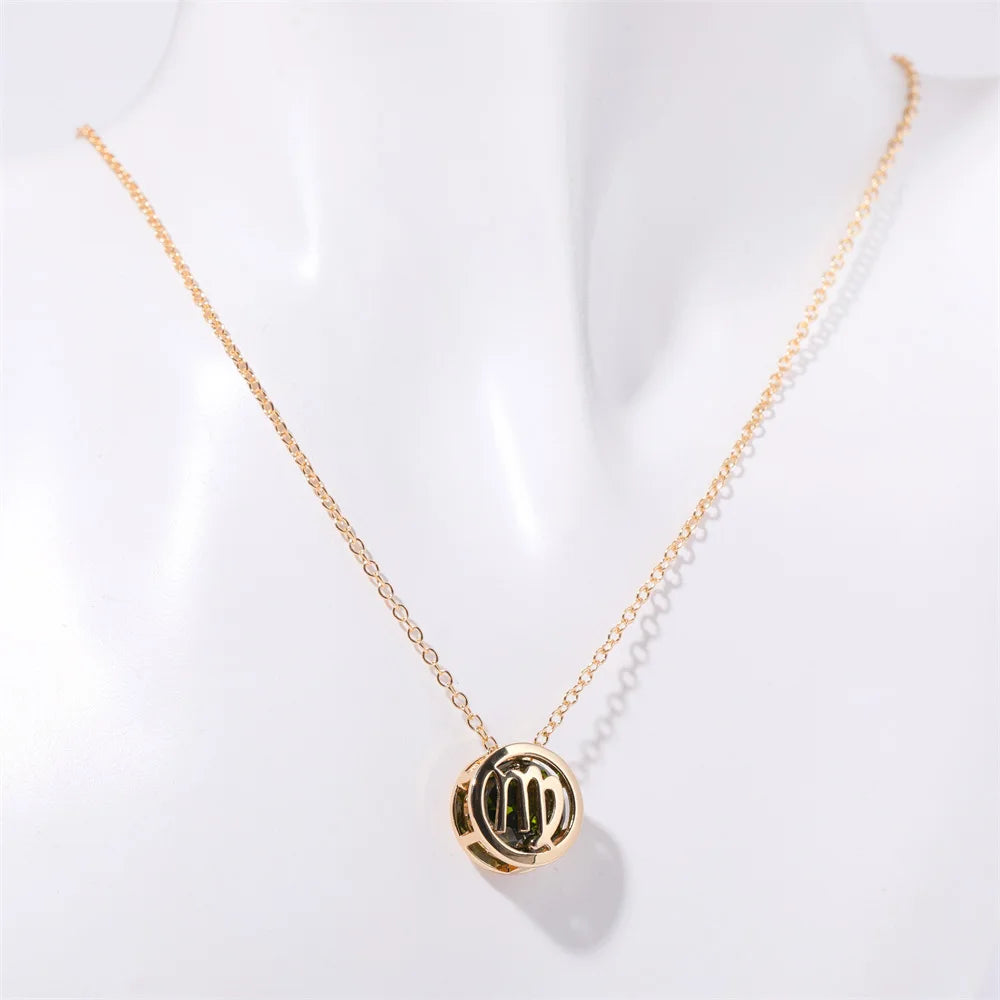 Hollow Carved 12 Constellations Symbol Pendant Trend Crystal Month Birthstone Women Necklaces Choker