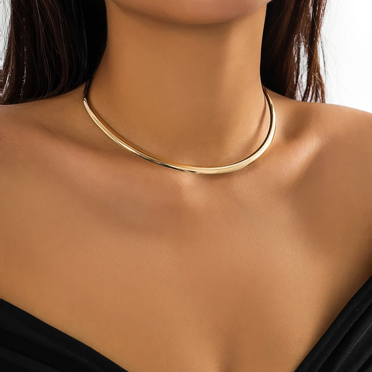 Elegant Simple Chunky Circle Torques Fashion Trendy Gold Silver Women Choker Collar Necklace