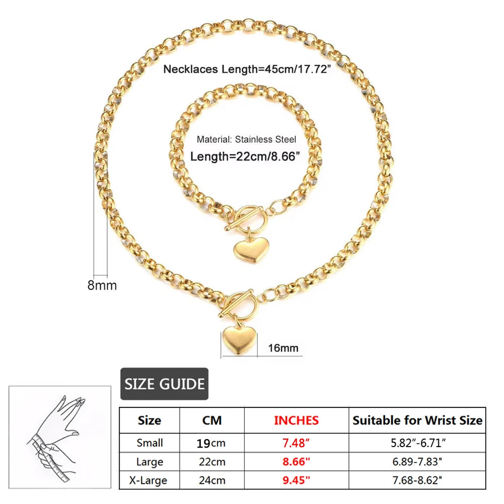 Fashion Buckle Toggle Heart Gold Silver Rose Gold Women Bracelet Necklace Jewelry Sets Jewelry Gifts