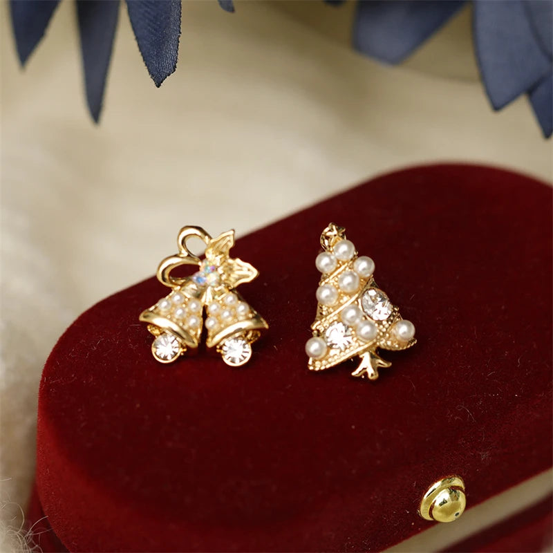 Fashion Christmas Green Bowknot Bell Pendant Exquisite Elk Wind Chimes Dangle Women Earrings Gifts
