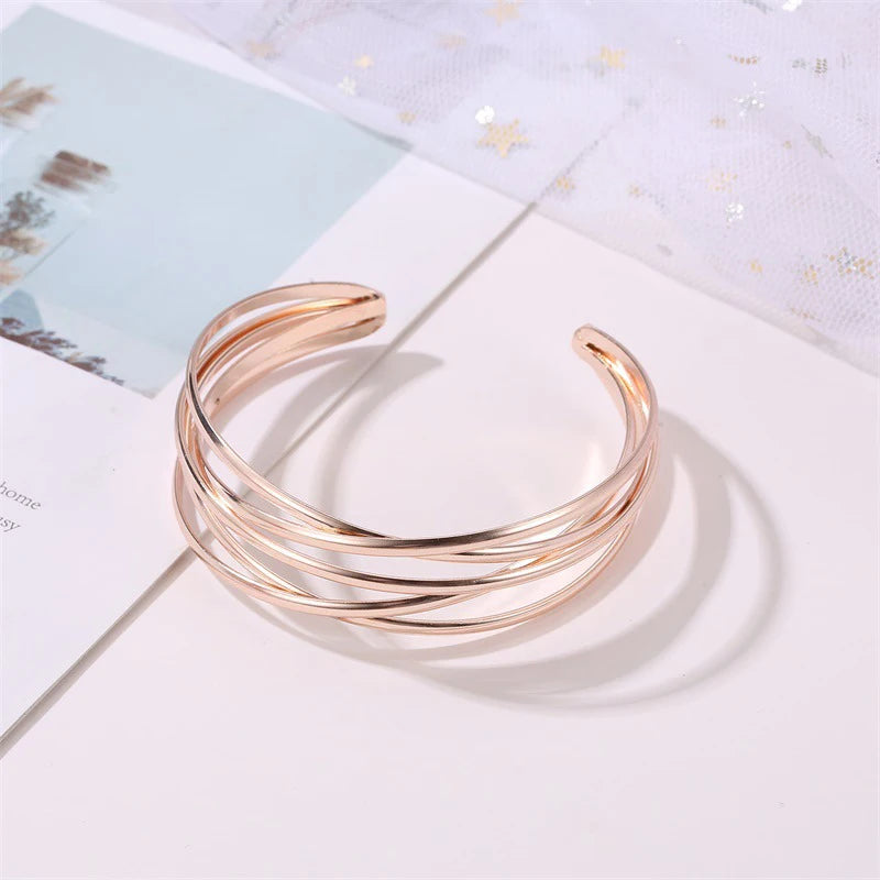Fashion Open Wide Metal Layered Wrist Cuff Wrap Vintage Gold Silver Women Bangle Bracelet Jewelry