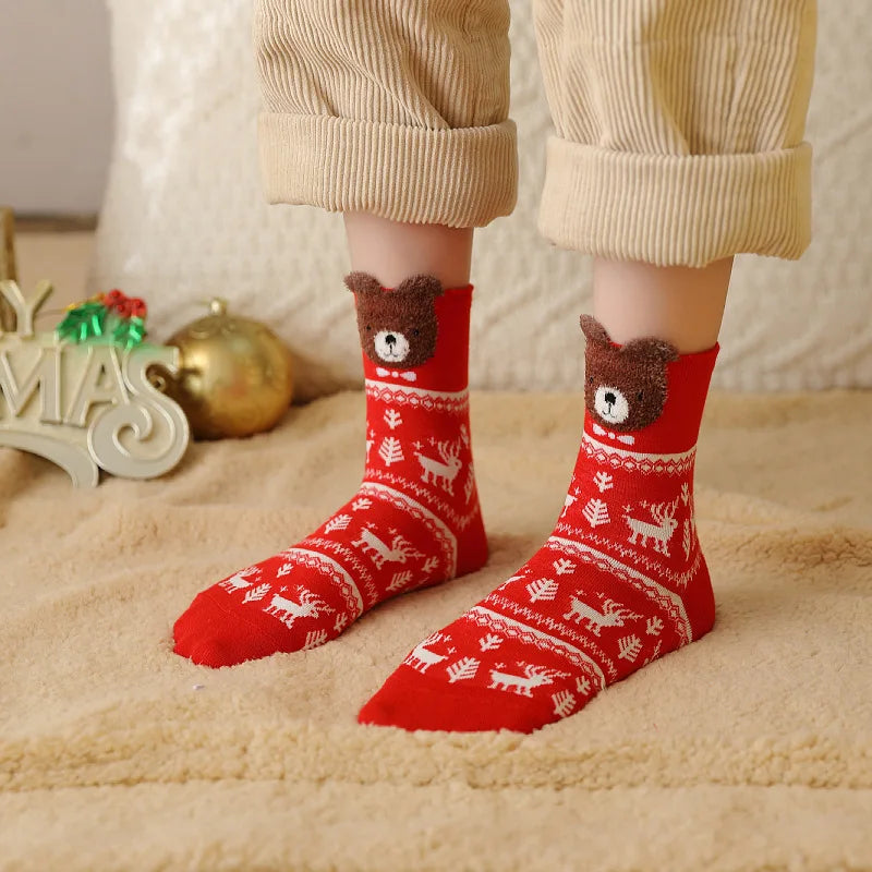 Woman Fall Christmas Funny Xmas Santa Claus Tree Snowflake Elk Snow Cotton Tube Crew Happy Socks