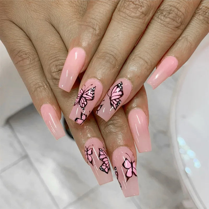 24pcs/set Wearable Ballerina Art Decoration Removable Fall Winter Women False Nails Manicure Set