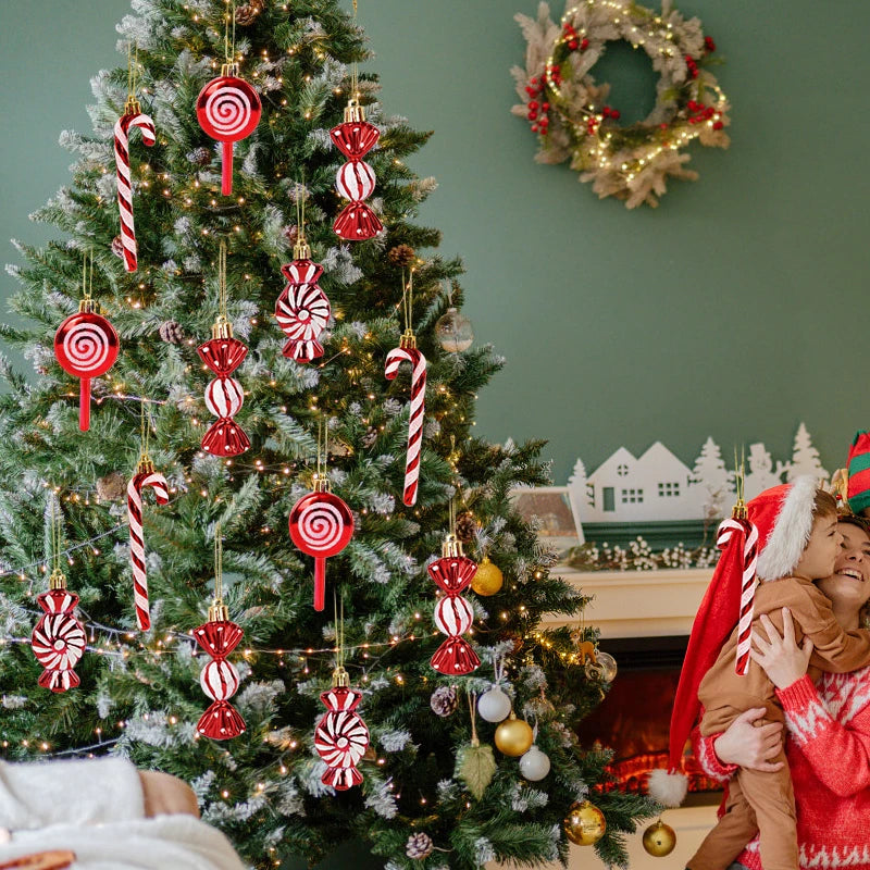 Christmas Lollipop Candy Cane Pendant Xmas Tree Hanging Ball Ornaments Home Decoration New Year Gift