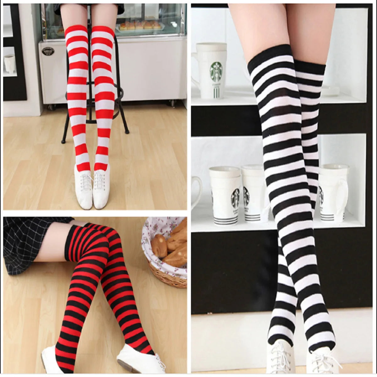 Christmas Halloween Sexy Striped Socks Thigh High Over The Knee Thin Socks Women Stockings