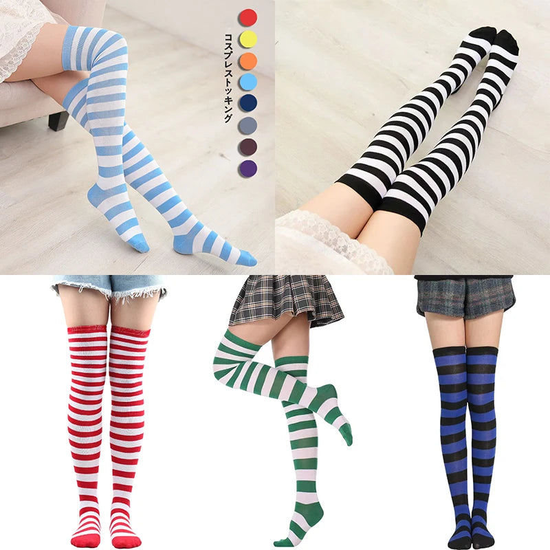 Christmas Halloween Sexy Striped Socks Thigh High Over The Knee Thin Socks Women Stockings
