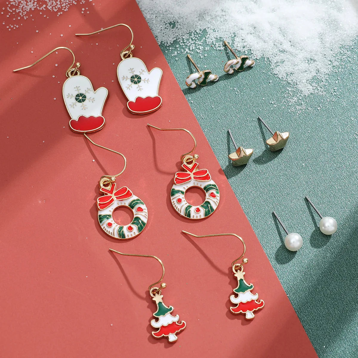 6 pairs Christmas Xmas Tree Elk Snowman Santa Claus Cute Stud Women Girls Kids Earrings Set Gifts
