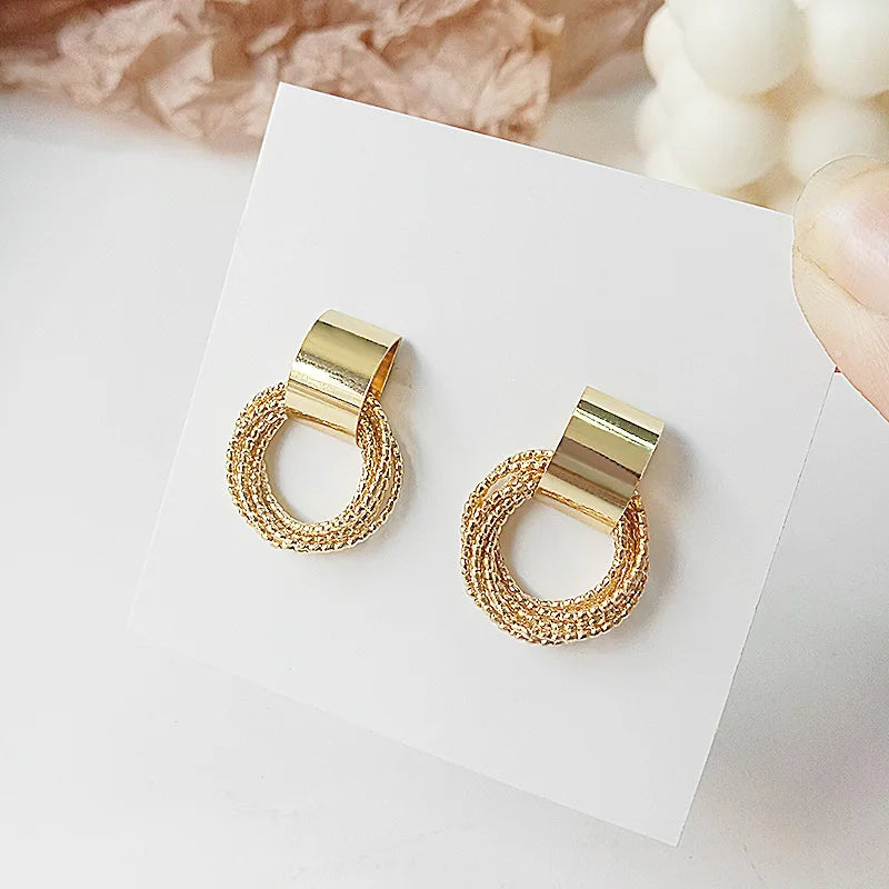 Retro Metal Gold Silver Multiple Small Circle Stud Women Korean Jewelry Earrings Fall Jewelry Gift