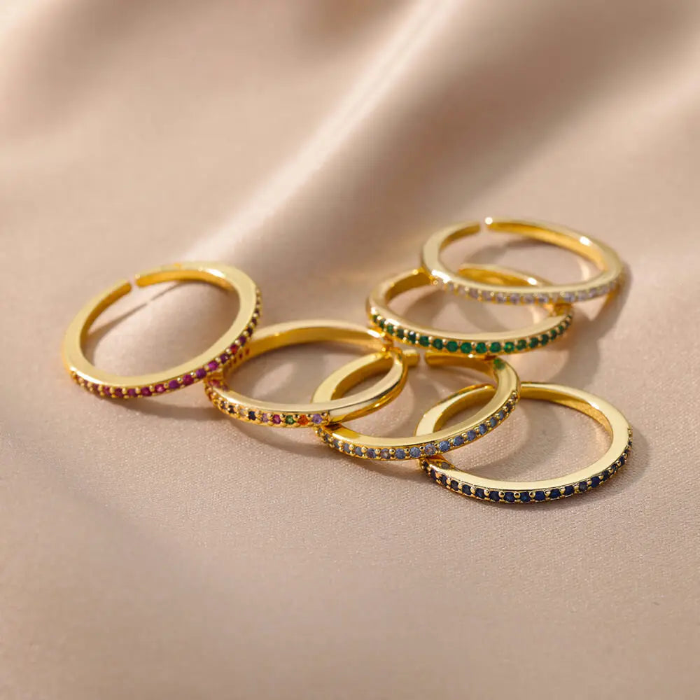 Mini Zircon Multi Color Adjustable Engagement Wedding Gold Women Rings Christmas Jewelry Gift