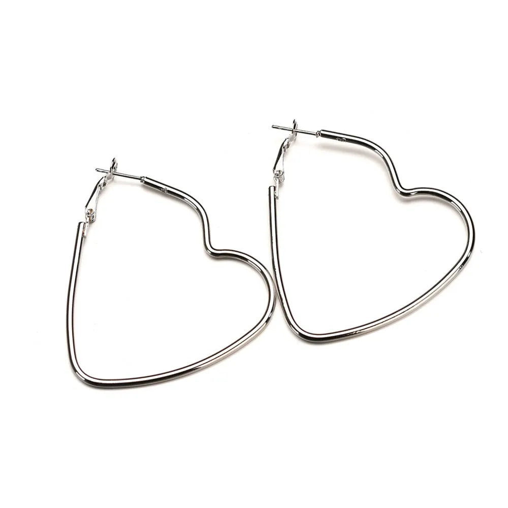 Simple Metal Heart Hoop Gold Silver Fashion Love Romantic Statement Dangle Women Earrings Jewelry
