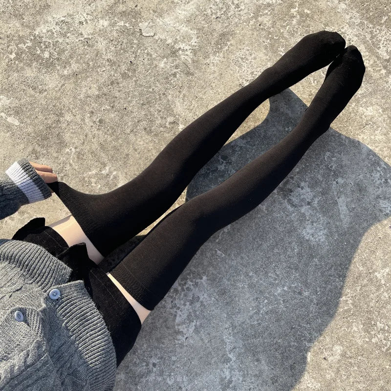 Autumn Winter Black White Grey Thigh High Cute Lolita Thick Warm Long Leg Socks Women Stockings