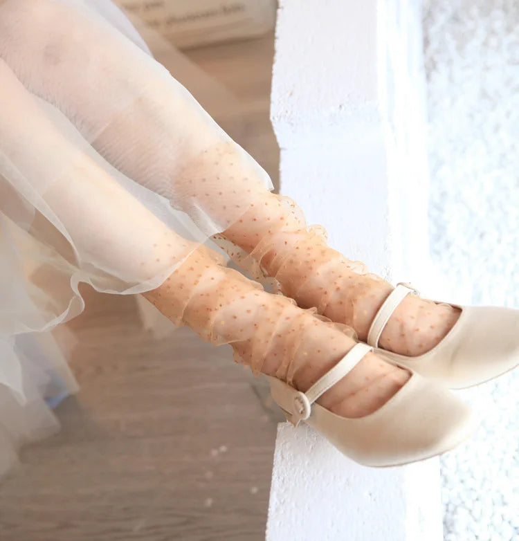 Sexy Dot Lace Transparent Mesh Ankle Ultra-Thin Princess Tulle Black White Grey Girls Women Socks