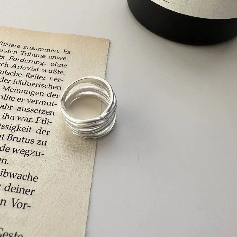 Women Fashion Geometric Handmade Irregular Lines Silver Color Sterling Rings Christmas Fall Gift