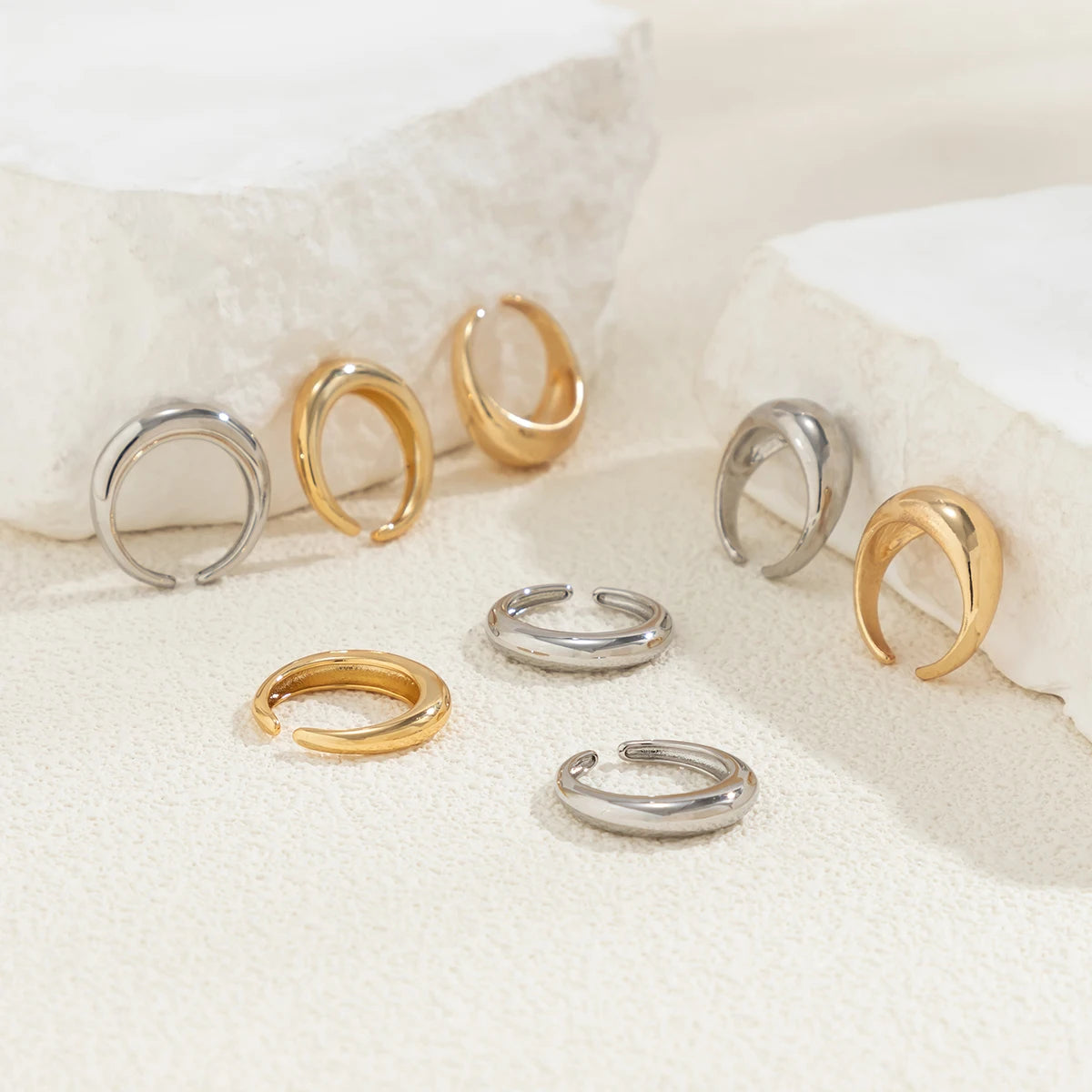 8pcs Chunky Open Smooth Surface Trendy Gold Silver Mixed Women Rings Set Jewelry Gifts