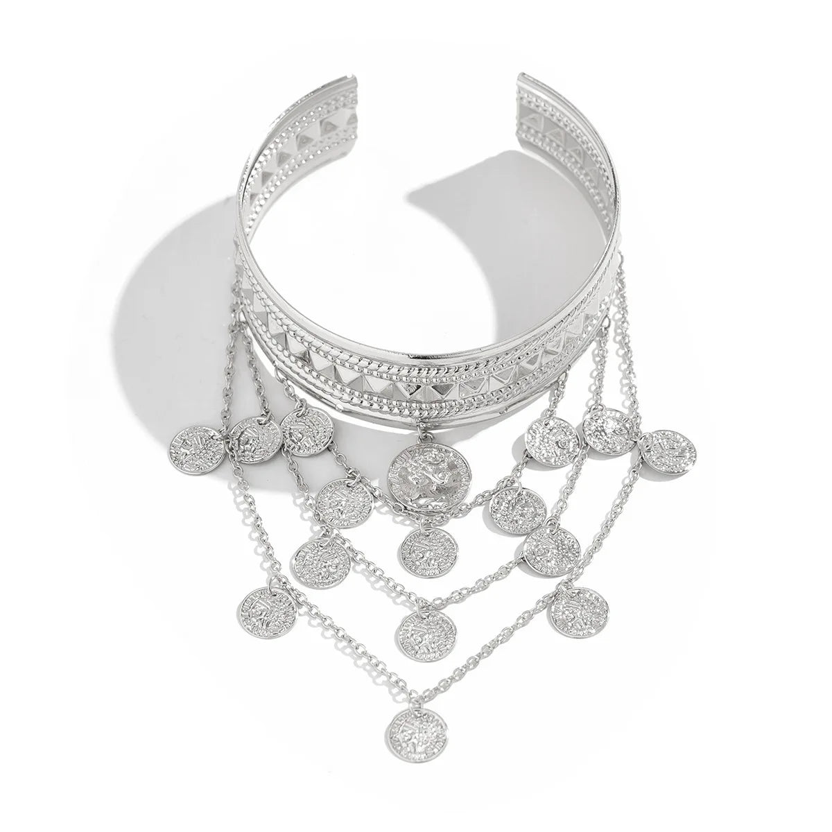Trendy Metal Coin Leaf Chain Tassel Gold Silver Women Upper Arm Bangle Cuff Bracelet Armlet Armband