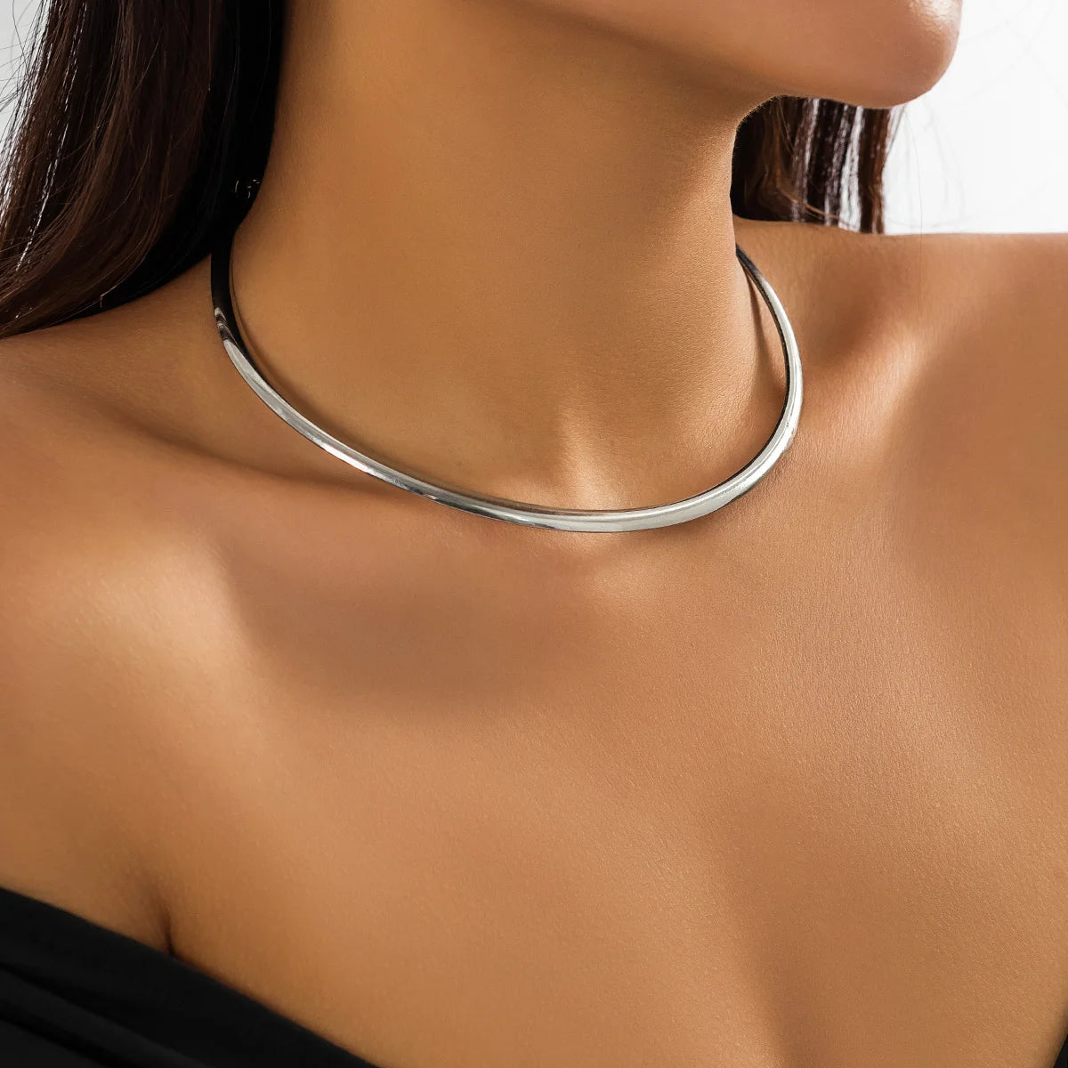 Elegant Simple Chunky Circle Torques Fashion Trendy Gold Silver Women Choker Collar Necklace