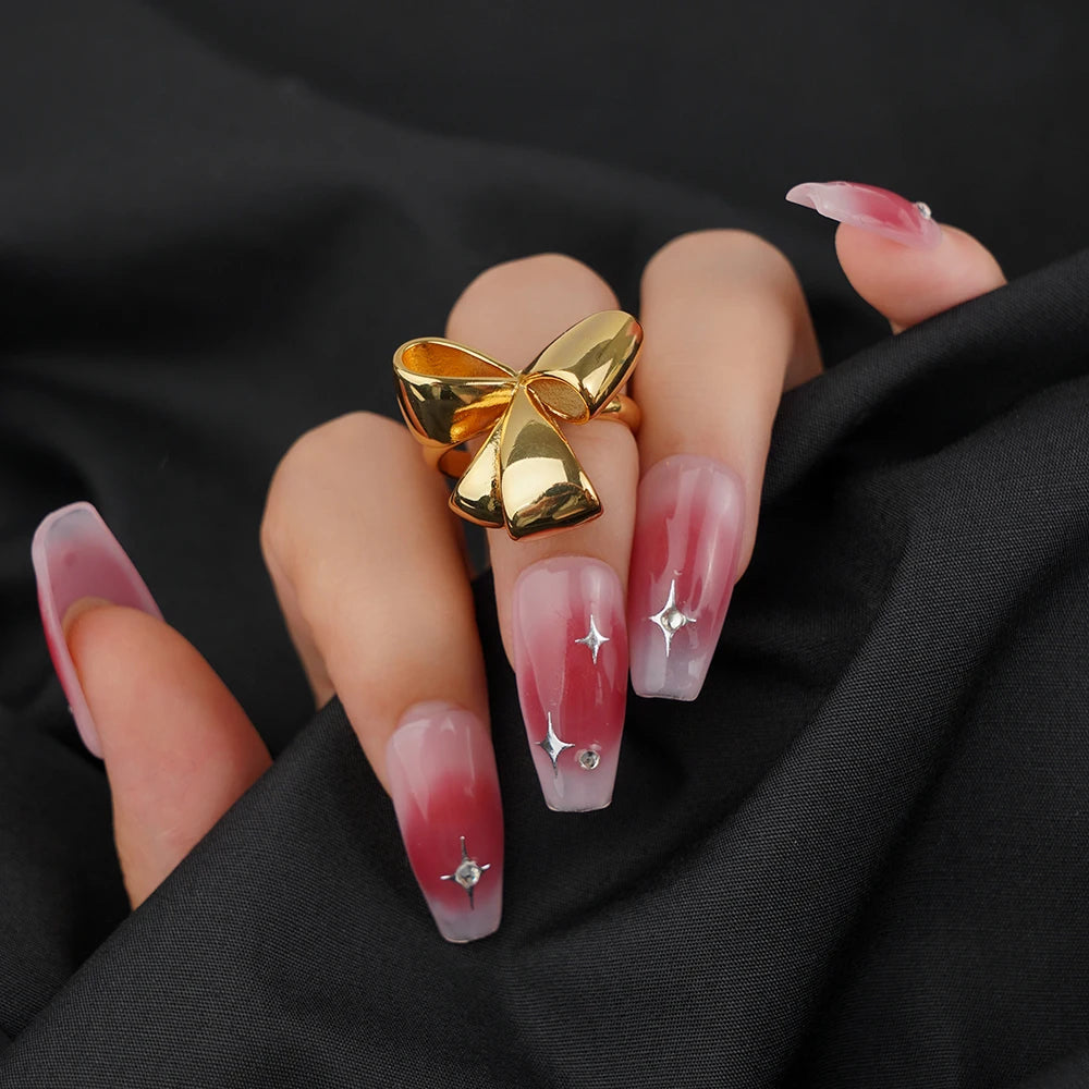 Gold Open Butterfly Bow Heart Twist Multi Layers Women Rings Valentine's Day Jewelry Gift