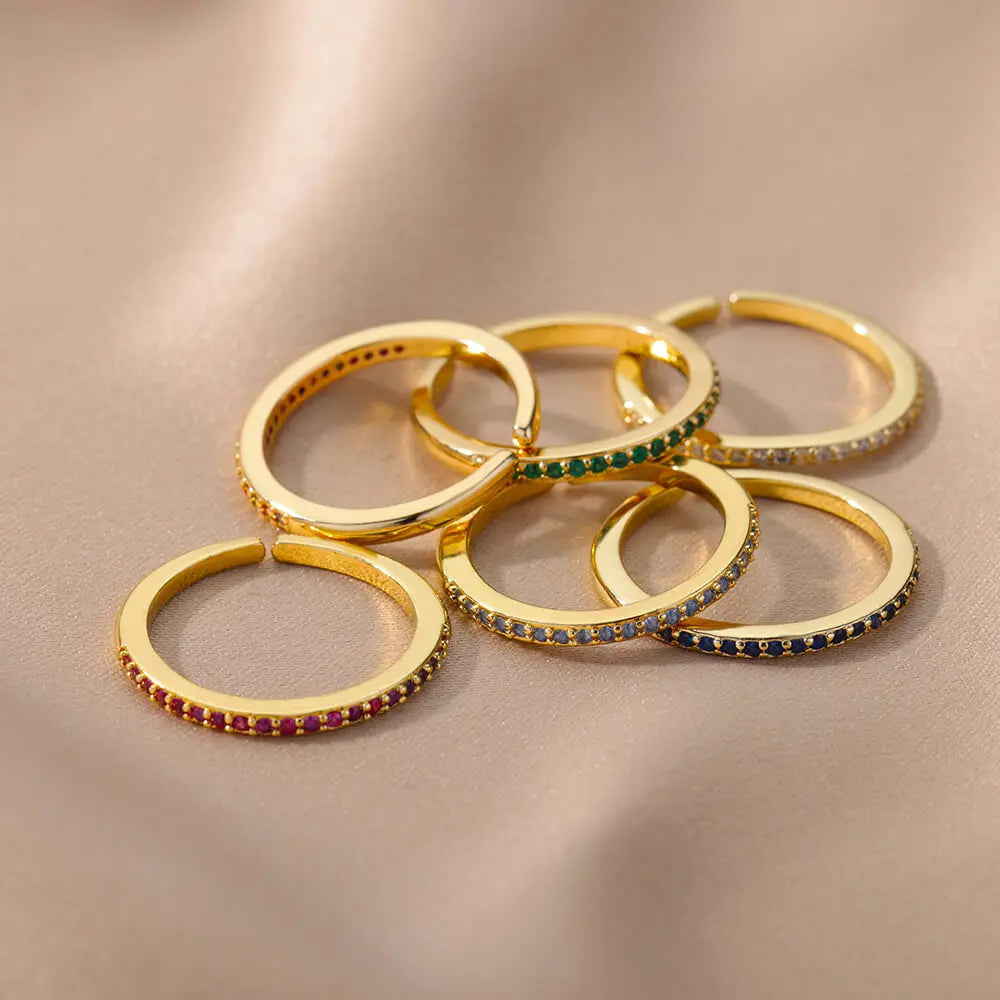 Mini Zircon Multi Color Adjustable Engagement Wedding Gold Women Rings Christmas Jewelry Gift