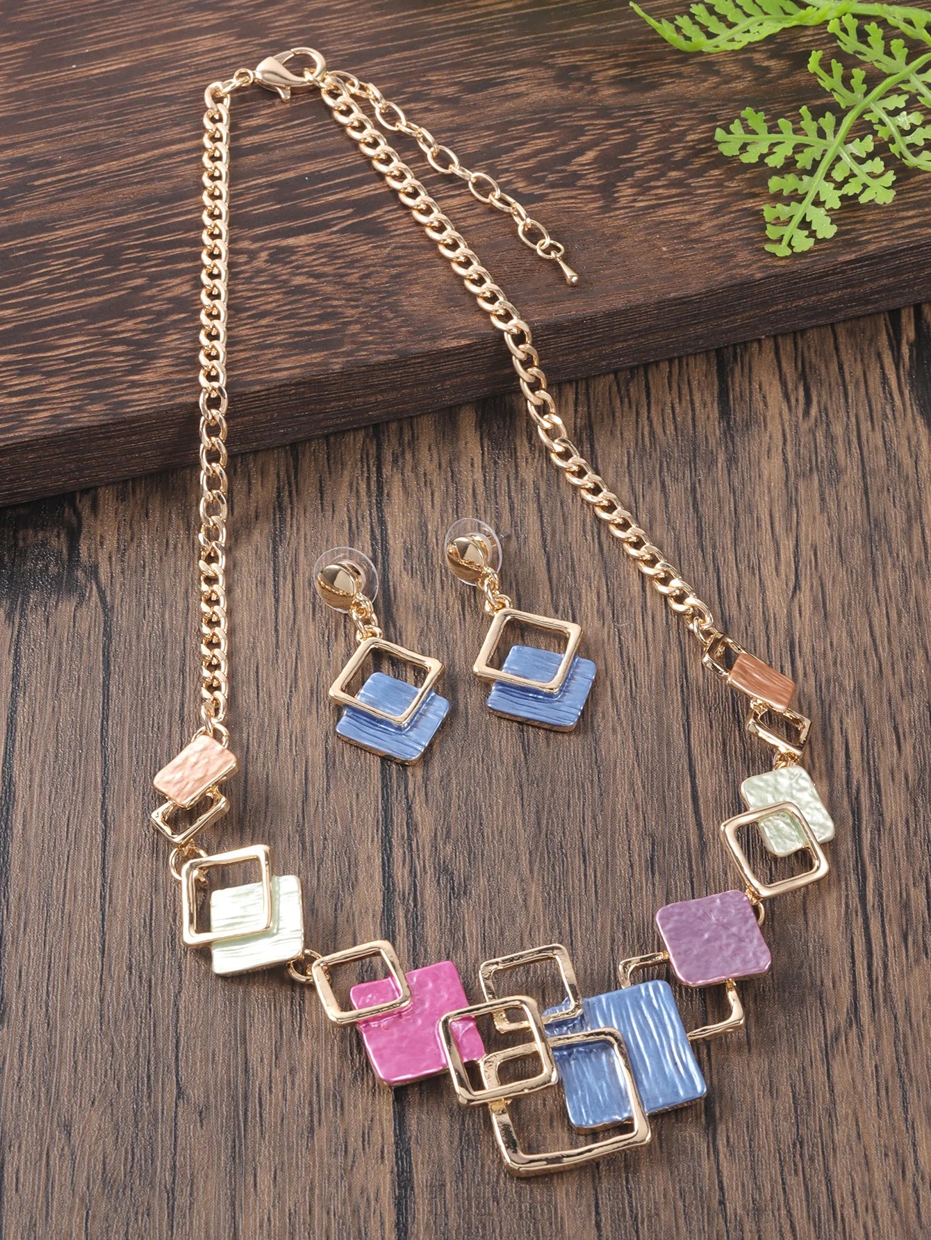 Fashion Simple Drip Oil Geometric Trendy Daily Party Necklace Earrings Gold Silver Women Jewelry Set