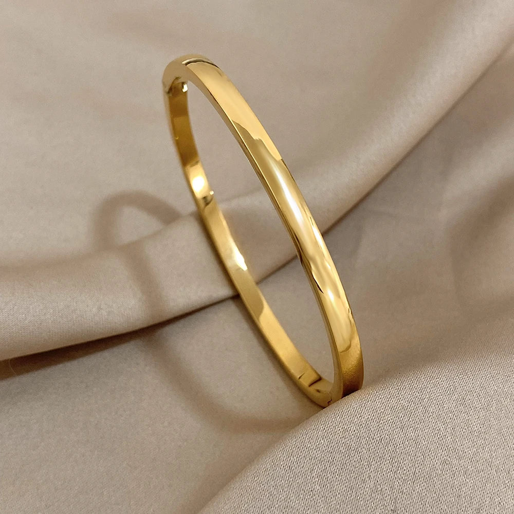Simple Smooth Trendy Vintage Classic Fashion Stylish Gold Silver Women Bangle Bracelet Jewelry Gift