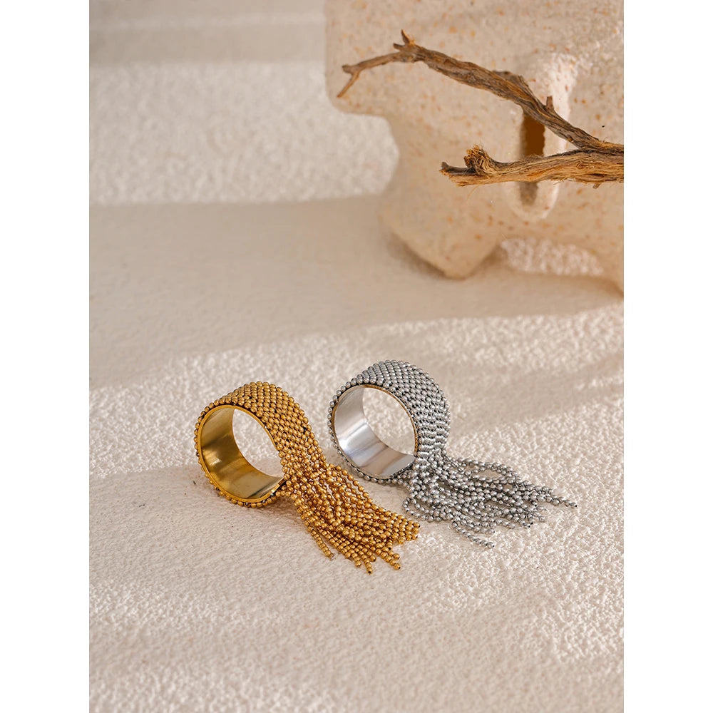 Statement Stainless Steel Chain Tassel Adjustable Gold Plated Silver Rings High Quality Jewelry Gift
