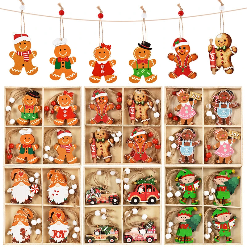 Wooden Pendants Gingerbread Man Gnomes Xmas Tree Hanging Ornament Christmas Home New Year Decoration