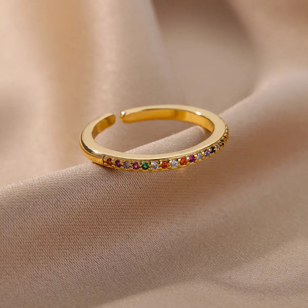Mini Zircon Multi Color Adjustable Engagement Wedding Gold Women Rings Christmas Jewelry Gift