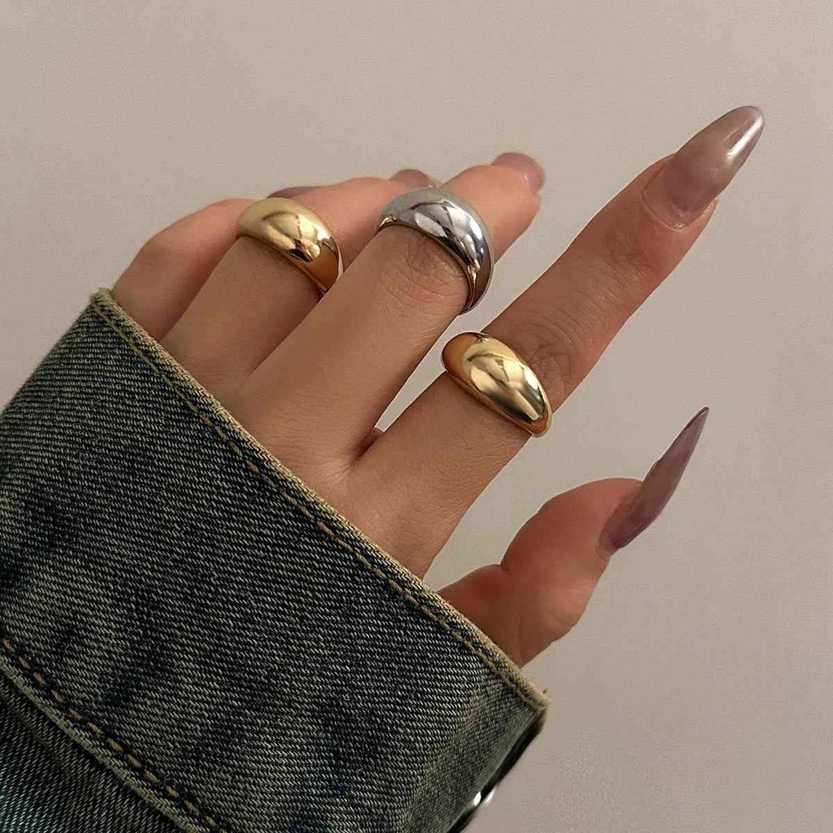 8pcs Chunky Open Smooth Surface Trendy Gold Silver Mixed Women Rings Set Jewelry Gifts
